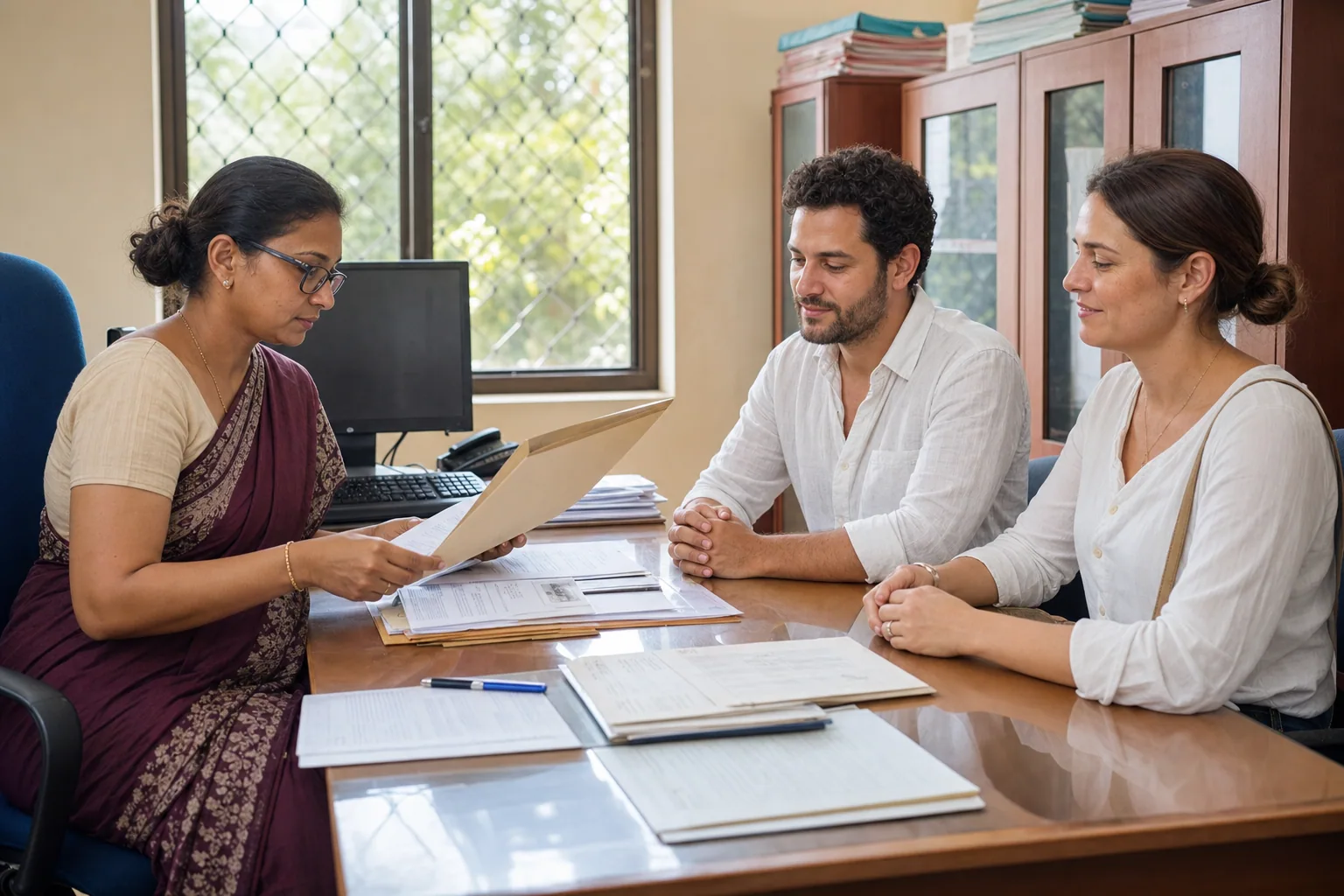 Foreign couple submitting Sri Lanka marriage registration documents to a local registrar