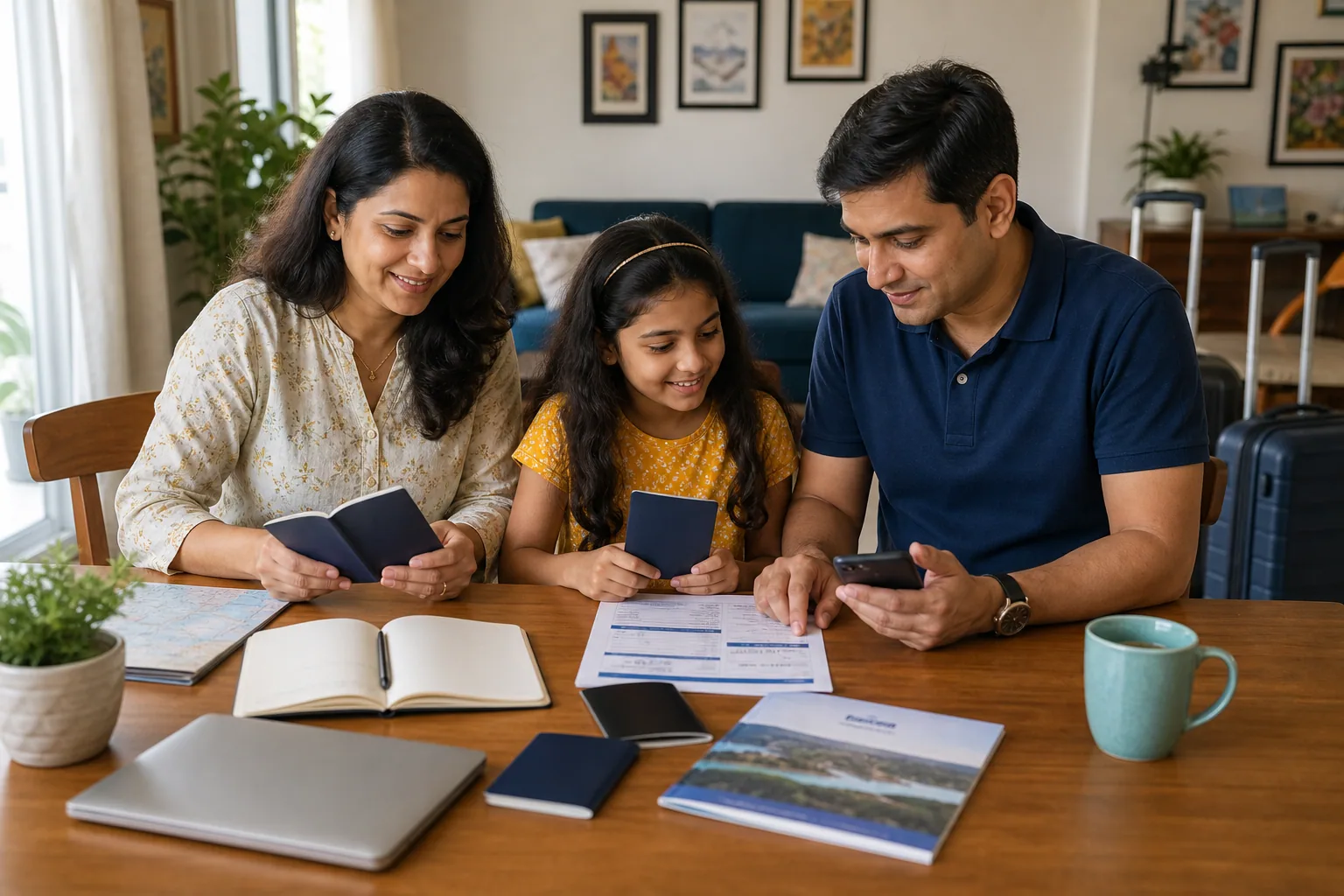 Indian family preparing passports and travel documents for a Sri Lanka visa