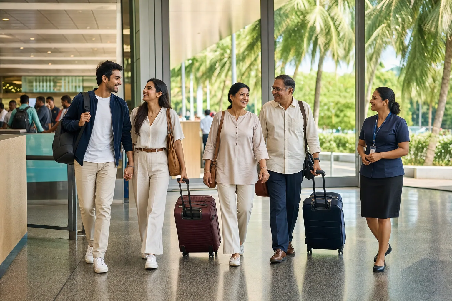 Indian family arriving at Colombo airport for a holiday in Sri Lanka