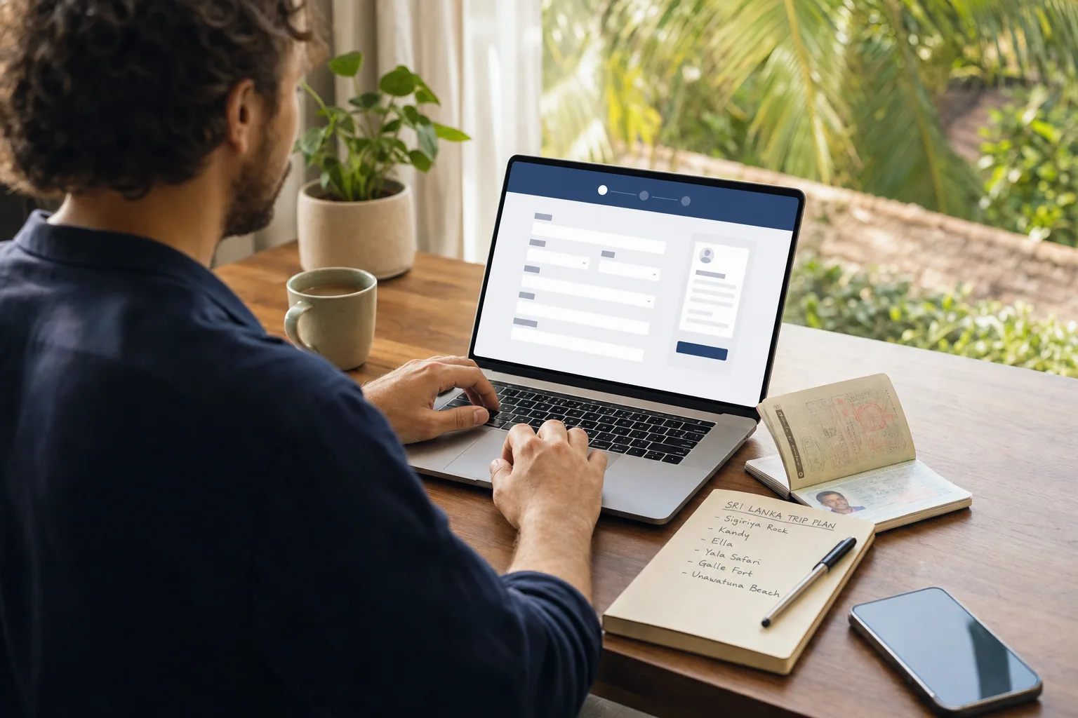 Traveller completing a Sri Lanka ETA application online with passport ready