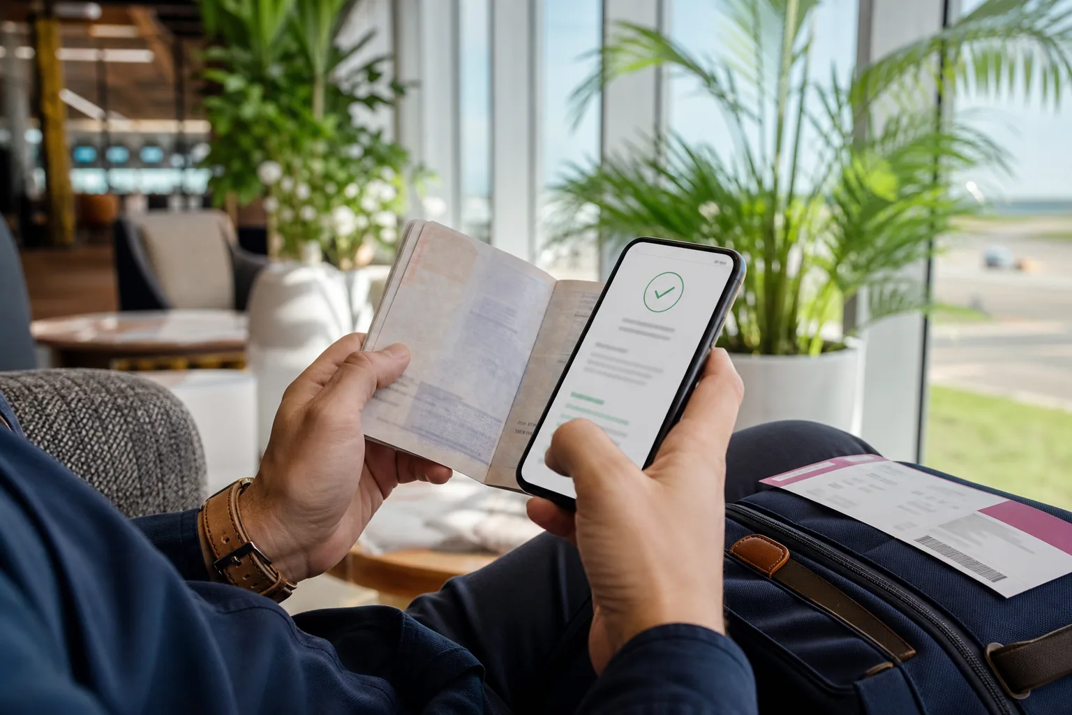Traveller preparing a passport and Sri Lanka ETA approval before flying